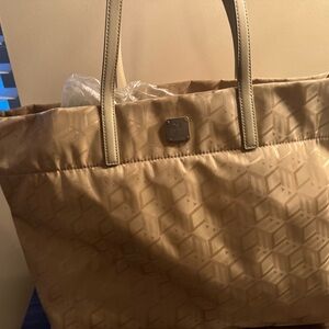 Authentic MCM Beige Geometric Jacquard Tote